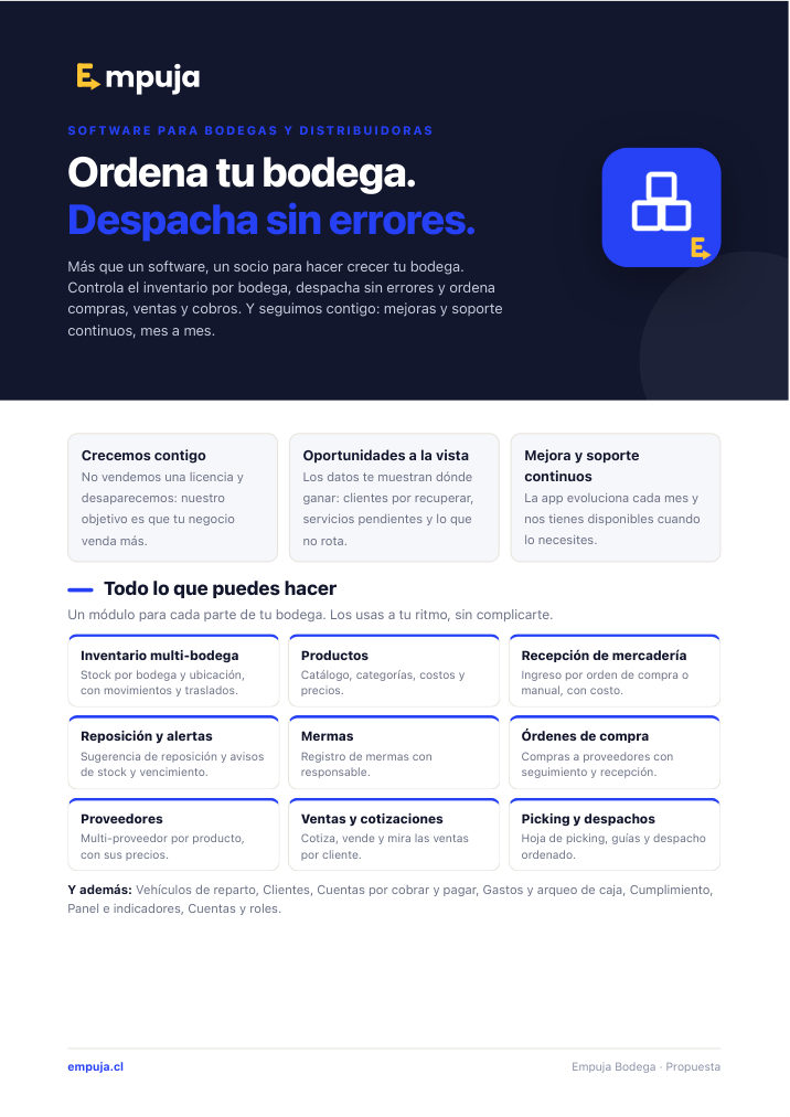 Portada de la propuesta comercial de Empuja Bodega
