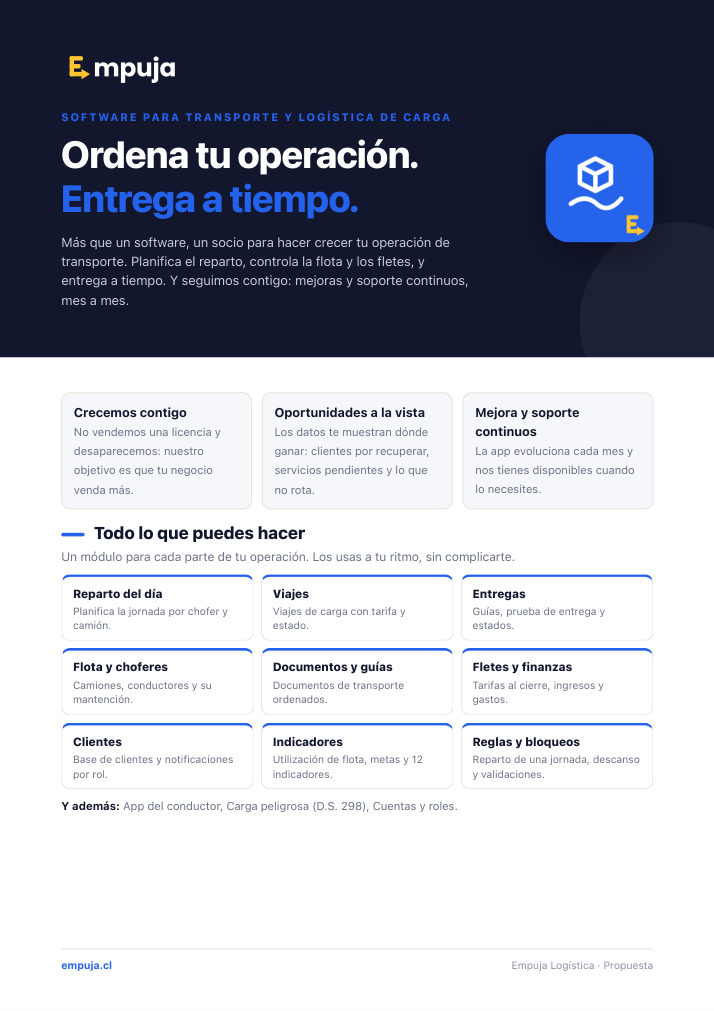 Portada de la propuesta comercial de Empuja Logística