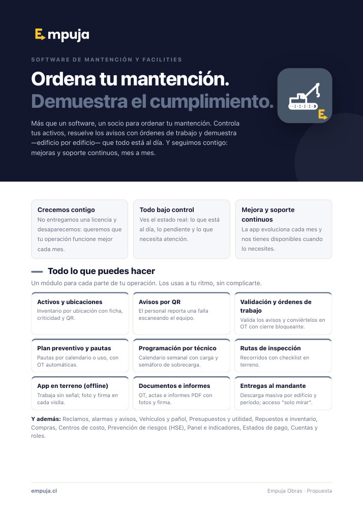 Portada de la propuesta comercial de Empuja Obras