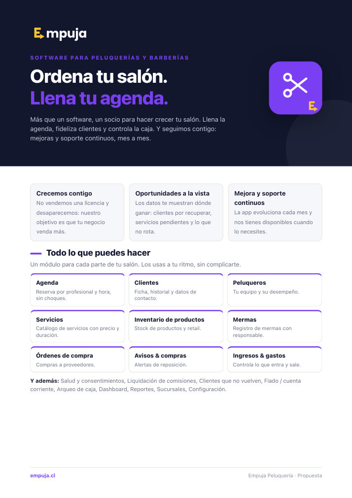 Portada de la propuesta comercial de Empuja Peluquería